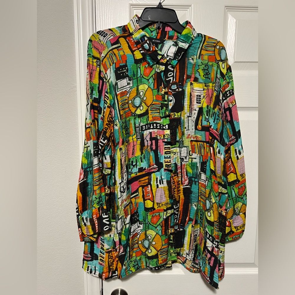 Ali Miles Colorful Abstract Button Down Shirt